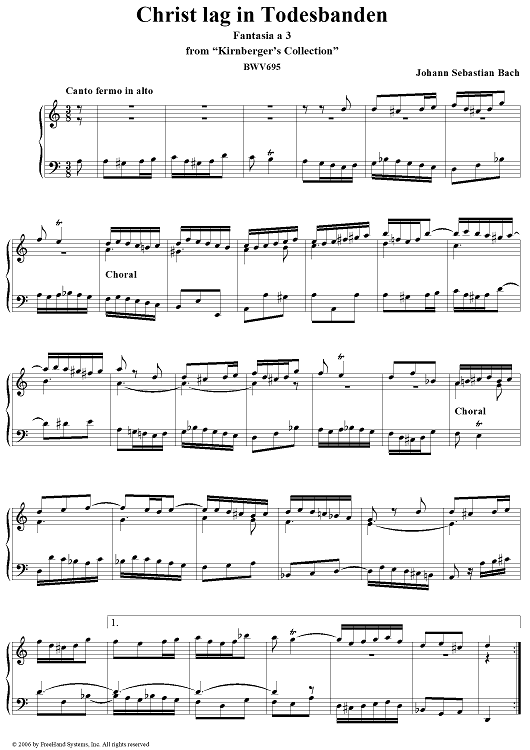 Christ lag in Todesbanden, fantasia, from "Kirnberger's Collection", BWV695