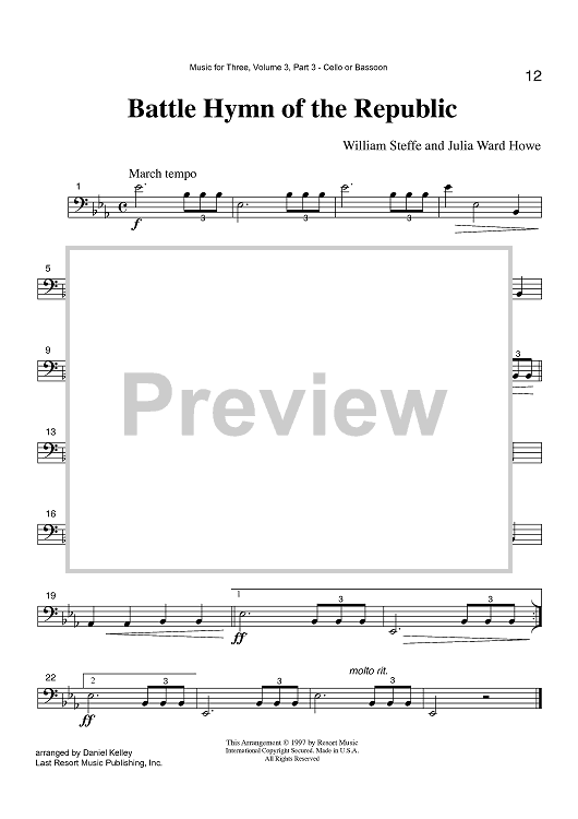 Battle Hymn of the Republic - Part 3 Cello or Bassoon