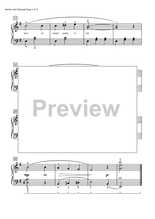 Raisins and Almonds" Sheet Music for Piano Sheet Music Now