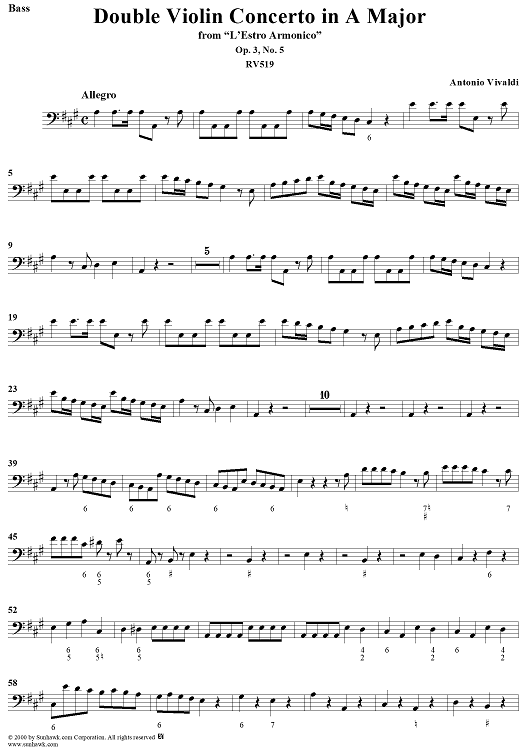 Double Violin Concerto in A Major    - from "L'Estro Armonico" - Op. 3/5  (RV519) - Bass