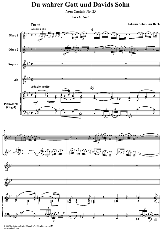 "Du wahrer Gott und Davids Sohn", Duet, No. 1 from Cantata No. 23: "Du wahrer Gott und Davids Sohn" - Piano Score