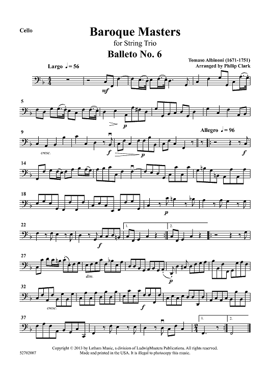 Baroque Masters - for String Trio - Cello