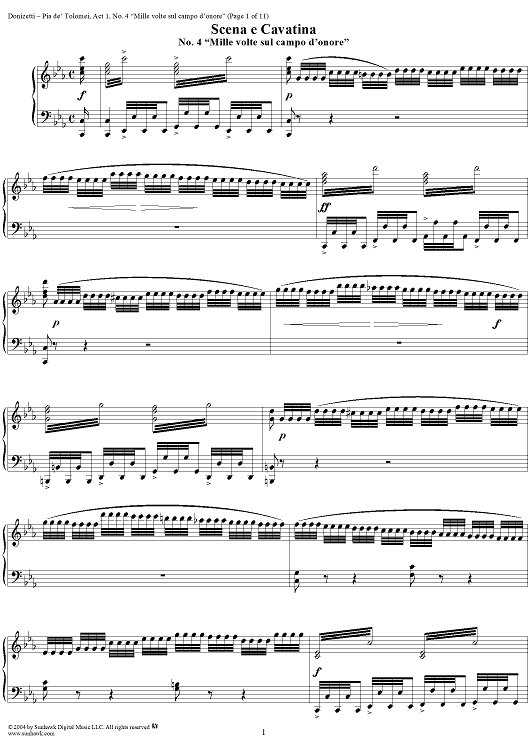Pia de' Tolomei, Act 1, No. 4: Scena e Cavatina - "Mille volte sul campo d'onore" - Score
