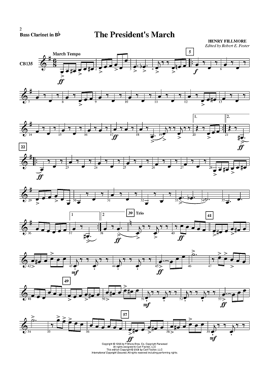 The President's March - Bass Clarinet in B-flat