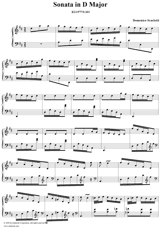 Sonata in D major - K21/P77/L363