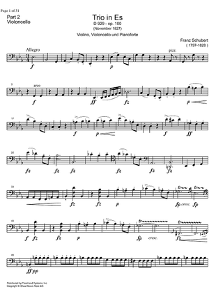 Piano Trio No. 2 Eb Major D929 - Cello