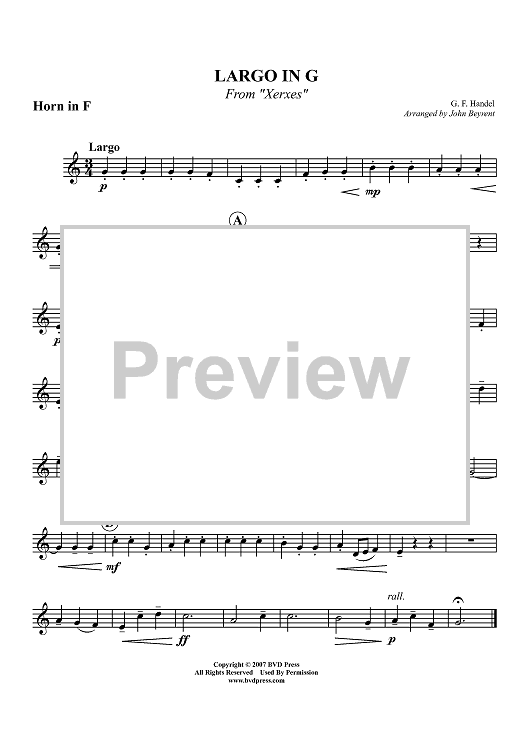 Largo in G from "Xerxes" - Horn in F