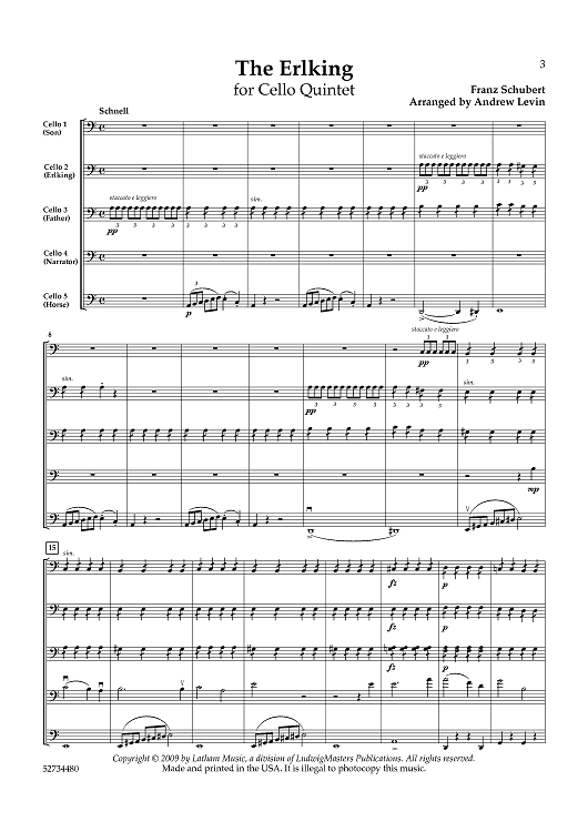 The Erlking for Cello Quintet - Score