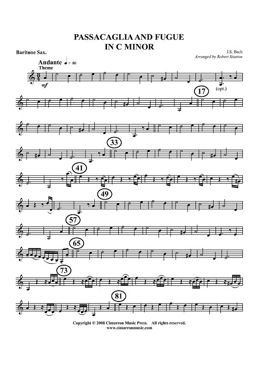 Passacaglia and Fugue in C Minor - Baritone Sax