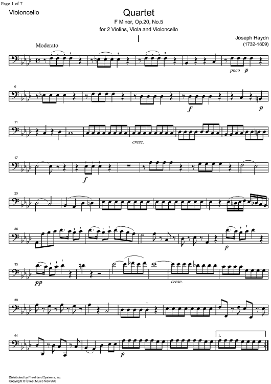 String Quartet f minor Op.20 No. 5 - Cello