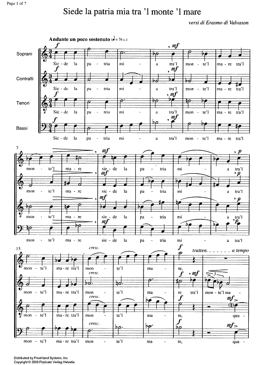 Siede la patria mia tra 'l monte 'l mare