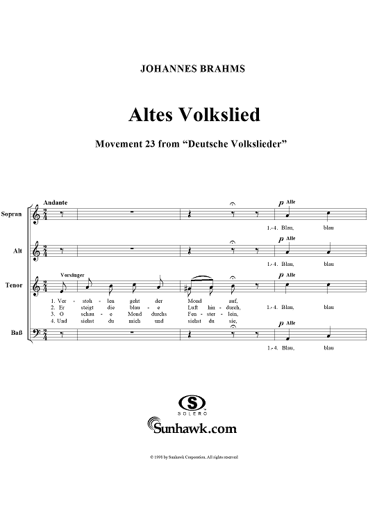 Deutsche Volkslieder, No. 23, Altes Volkslied