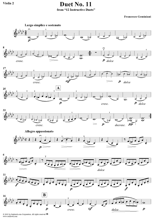Duet No. 11, from "12 Instructive Duets" - Violin 2