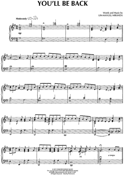 You Ll Be Back Hamilton Piano Easy You'll Be Back: Piano