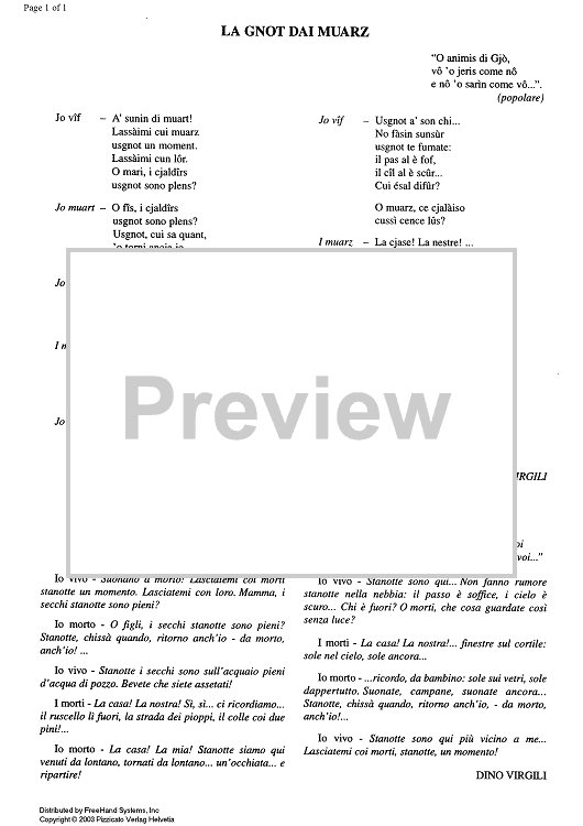 La gnot dai muarz (The night of the Dead) - piano reduction - Lyrics