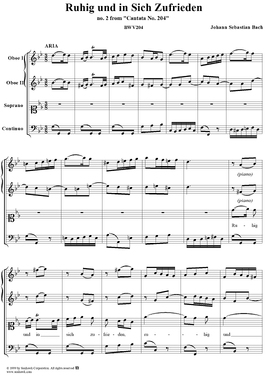 Ruhig und in sich zufrieden - No. 2 from "Cantata No. 204" - BWV204