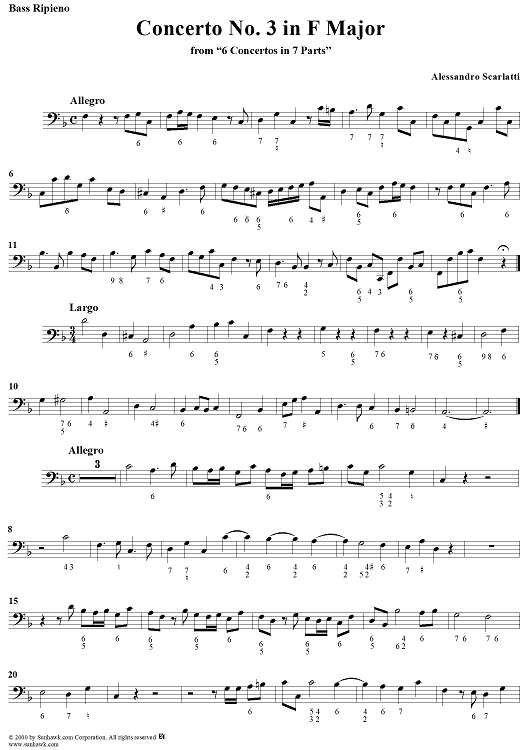 Concerto No. 3 in F Major from "6 Concerti Grossi" - From "6 Concertos in 7 Parts" - Bass