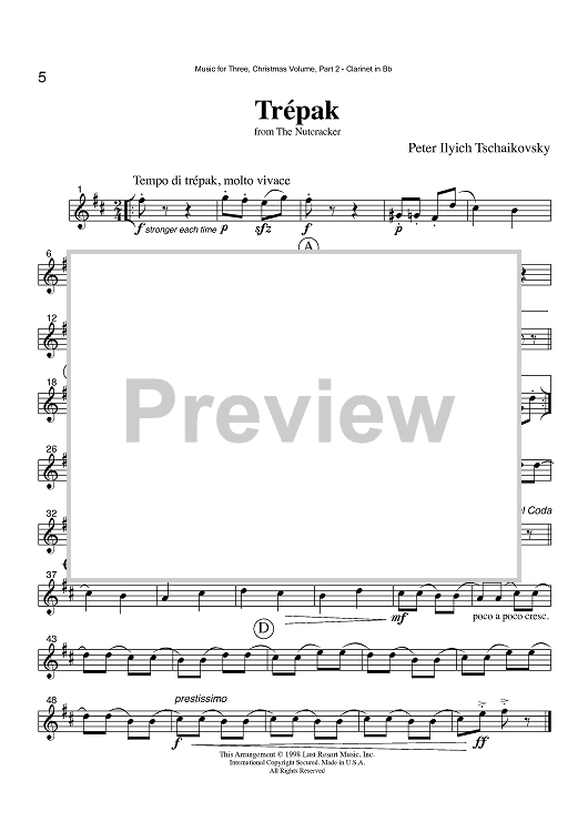 Trépak from the Nutcracker - Part 2 Clarinet in Bb