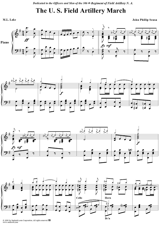 The U.S. Field Artillery March - Piano
