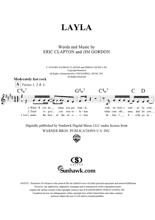 Layla Riff Sheet Music Layla