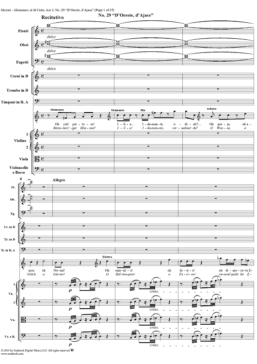Idomeneo, rè di Creta, Act 3, No. 29 "D'Oreste, d'Ajace" - Full Score