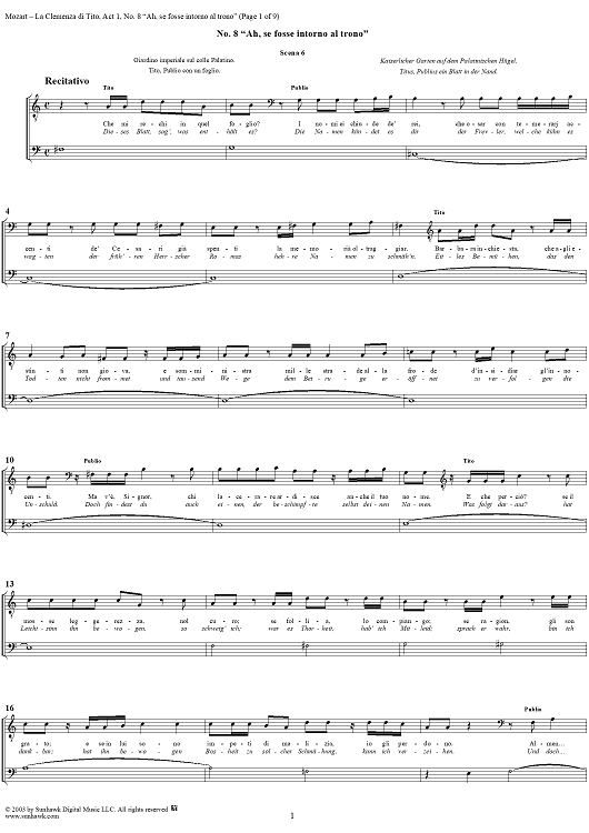 "Ah, se fosse intorno al trono", No. 8 from "La Clemenza di Tito", Act 1 (K621) - Full Score