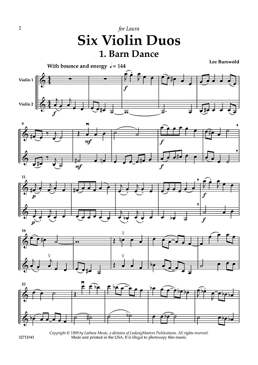Six Duos&quot; Sheet Music for 2 Violins - Sheet Music
