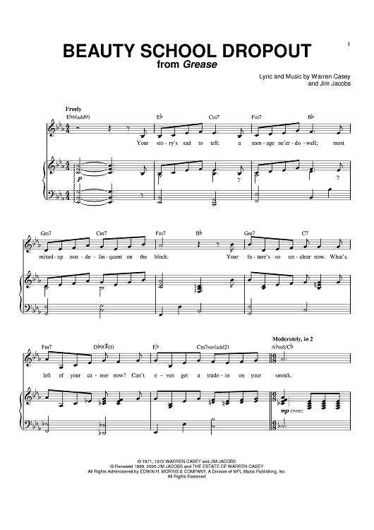 Beauty School Dropout" Sheet Music by Frankie Avalon for Piano/Vocal