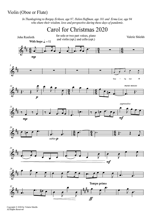 Carol for Christmas 2020 - Violin, Flute, or Oboe