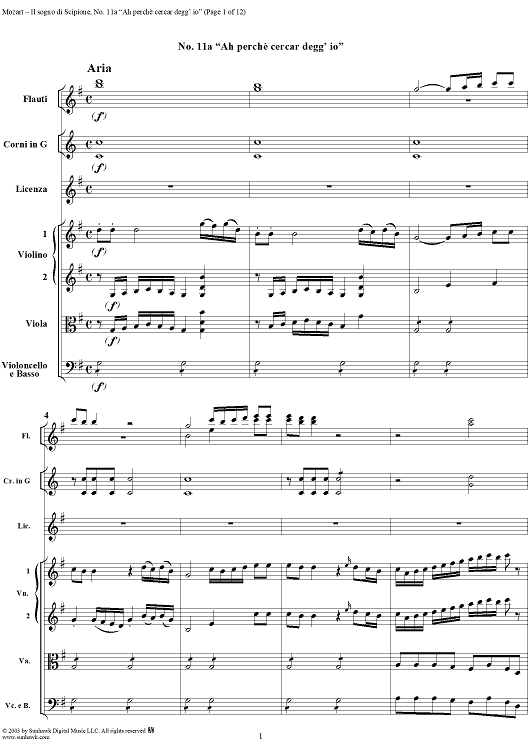 Ah perchè cercar degg' io (Aria), No. 11a from "Il Sogno di Scipione" - Full Score