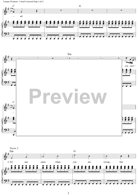 I Stand Corrected" Sheet Music for Piano/Vocal/Chords Sheet Music Now