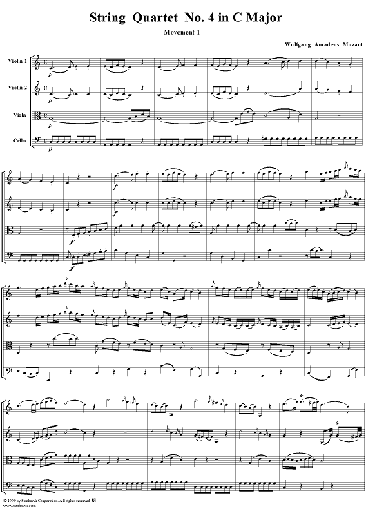 String Quartet No. 4, Movement 1 - Score