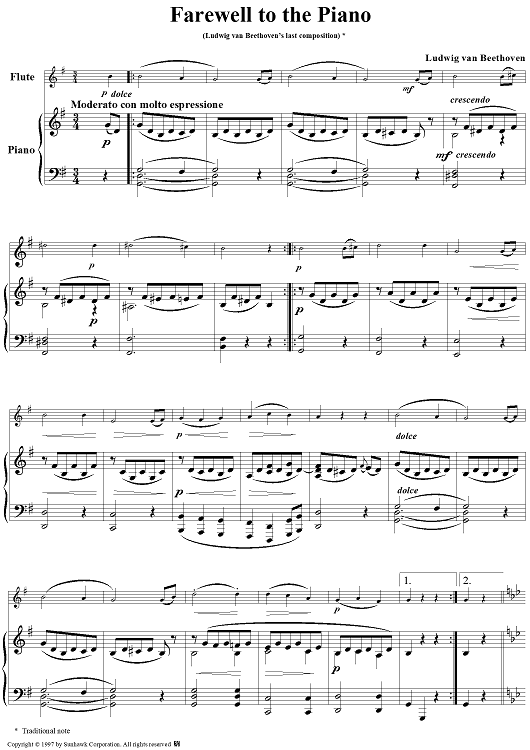 Farewell to the Piano - Piano Score
