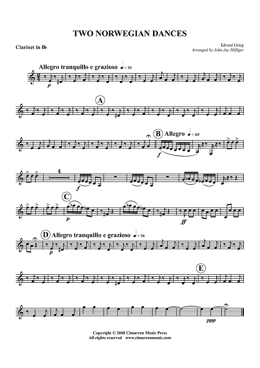 Two Norwegian Dances - Clarinet in Bb