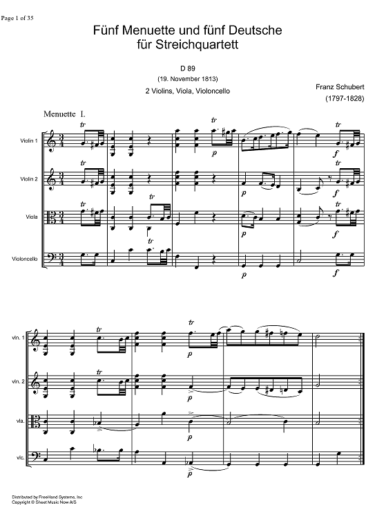 5 Minuets D89 - Score