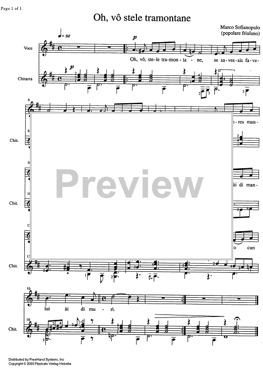 Oh, vô stele tramontane - Score