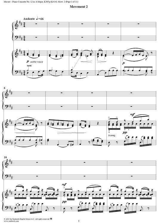 Piano Concerto No. 12 in A Major, K385p (K414), Movement 2