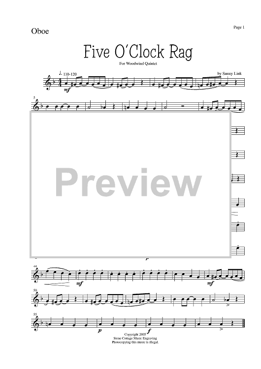Five O'Clock Rag - Oboe