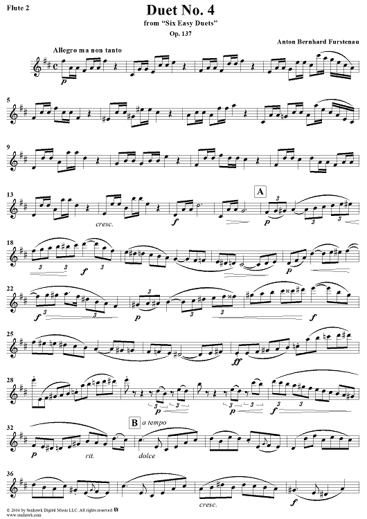 Duet No. 4 from Six Easy Duets, Op. 137 - Flute 2