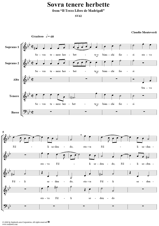 Sovra tenere herbette - From "Il Terzo Libro de Madrigali" - SV62