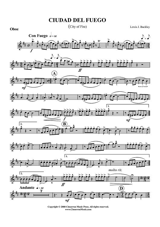 Ciudad del Fuego (City of Fire) - Oboe