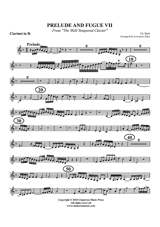 Prelude and Fugue VII - From "The Well-Tempered Clavier" - Clarinet in Bb