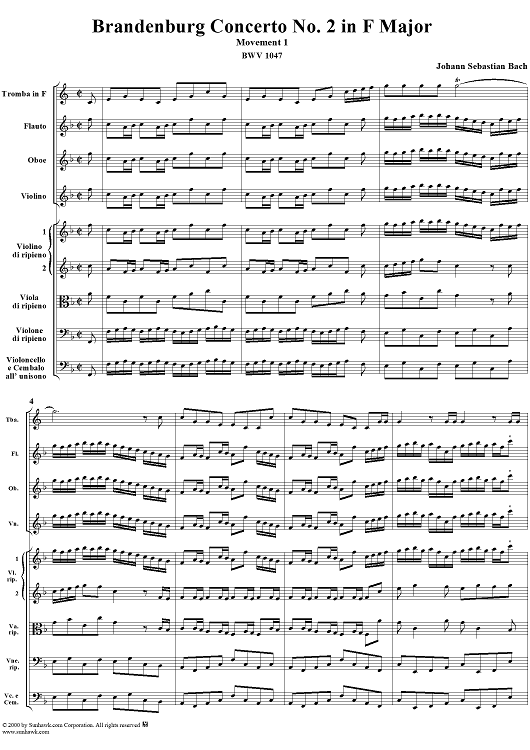 Brandenburg Concerto No. 2: (Allegro) - Score