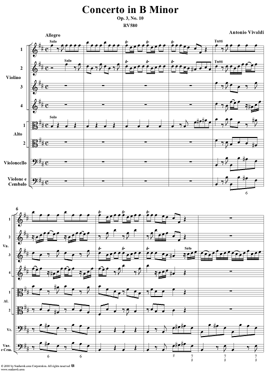 Concerto in B Minor, Op. 3, No. 10, RV580 from "L'estro Armonico" - Score