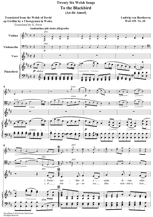 To the Blackbird - from 26 Welsh Songs