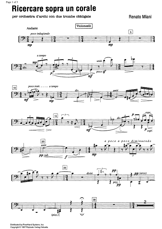 Ricercare sopra un corale - Cello