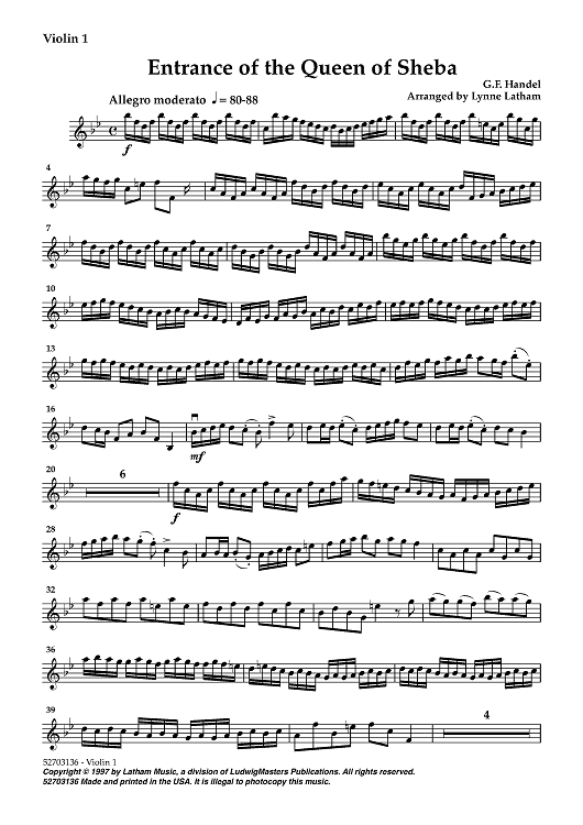 Entrance of the Queen of Sheba - Violin 1