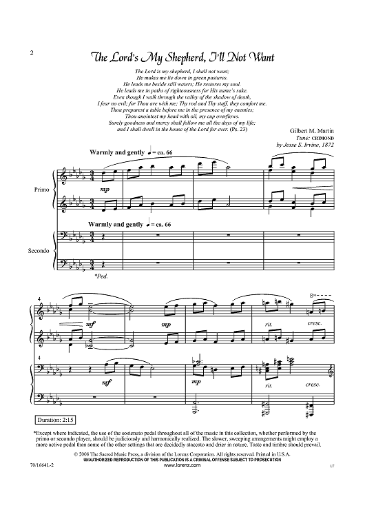 The Lord’s My Shepherd, I’ll Not Want