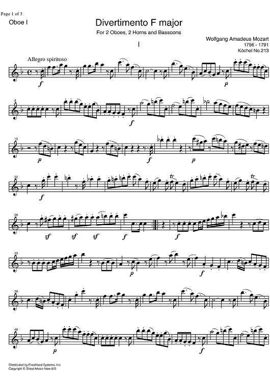 Divertimento No. 8 F Major KV213 - Oboe 1