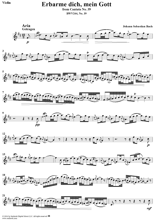 "Erbarme dich, mein Gott", Aria, No. 39 from "St. Matthew Passion" - Violin